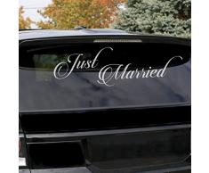 50 x 17 cm, per auto con scritta Just Married, decalcomania in vinile, motivo matrimonio Cling Festone Decorazione adesiva per finestre, Specchio adesivo per auto con parte posteriore in vinile assortiti, in confezione regalo