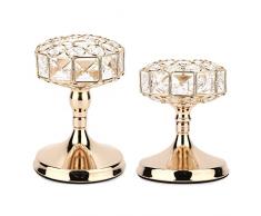 SISVIV 2 Pcs Portacandele in Cristallo Oro Portalumini Tealight Candeliere Decorativo Centrotavola per per Natalizio Matrimonio Cena a Lume di Candela