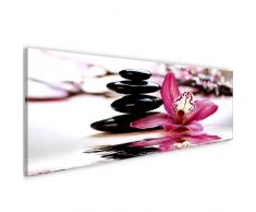 murando Quadro 120x40 cm 1 pezzo Stampa su tela in TNT XXL Immagini moderni Murale Fotografia Grafica Decorazione da parete Fiori Orchidea Pietra Feng Shui Rosa Nera Bianca 030210-116