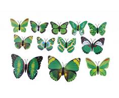 EOZY-3D Colorato Farfalla Adesivo da Parete Frigo Vetro Finestra 12pcs in set-Serie Verde