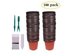 Huvai 100 pz 10,2 cm plastica vasi di piante piantine nursery con 100 pezzi di plastica impermeabile vegetali tag e 2PCS/set trapianto scavare mini Tools