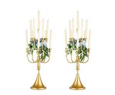 Inweder Candelabro Matrimonio Portacandele in Metallo - Candelabri Oro a 11 Braccia da Tavolo Dorati 2 Pezzi Centrotavola Candelieri da Terra Alto 67cm per Natalizio Cerimonia Party Home Decor