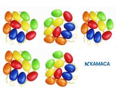 Kamaca, 48 uova di Pasqua colorate in plastica con nastrino da appendere, in plastica, per interni ed esterni, grande decorazione pasquale, Plastica, Multicolore, 50 Stück bunt 6 cm