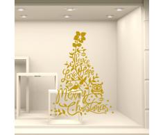 NT0347 Adesivi Murali - Holly Jolly Christmas - Vetrofanie natalizie - Misure 82x120 cm - oro - Vetrine negozi per Natale, stickers, adesivi