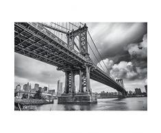 GREAT ART XXL Poster – Manhattan Bridge New York USA – Decorazione Motivo Skyline City Città Turistica Attrazione Sightseeing Foto in Bianco e Nero Fotomurale 140 x 100 cm