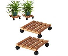 2 pezzi Fioriera in Legno Naturale Mobile per Piante, Supporto per vasi e Piante Rolling con bloccaggio Ruote per Interni o Esterni,Quadrato 30 cm