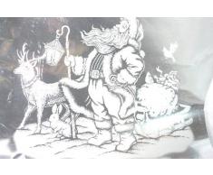 Vetrofania Babbo Natale con Slitta e Renna Bianco cm.35x27