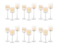 Sziqiqi Portalumini in Vetro Set di 18, Portacandele a Colonna Elegante Candelieri Trasparente, Candelabri Centro Tavola Moderno per Soggiorno Matrimonio Porta Candele per Decorazione Natalizia