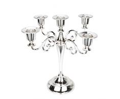 Portacandele in Metallo a 5 Bracci per Candelabri, Candeliere Moderni per la Decorazione Domestica Decorazioni Tavolo Natale Centrotavola Matrimonio, Vintage (Argento)