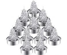 12 Pezzi Candele Tealight Albero di Natale Candele ad Albero Delicate Fatte a Mano per Decorazione Domestica di Natale Regali (Argento)