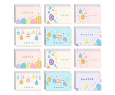Kaimeilai Biglietti di Auguri di Pasqua, Set di 12 Bellissimi Biglietti di Auguri Pieghevoli, Buste Pieghevoli in delicati Colori Pastello con Conigli, Uova di Pasqua, Biglietti di Auguri