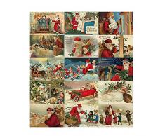 GIVBRO - Set di 15 biglietti di auguri natalizi, in stile vintage, tema invernale, con Babbo Natale