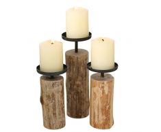 Boltze Portacandele Tempe (set da 3 pezzi, portacandele in legno + metallo, design elegante, decorazione tavolo da pranzo/comò, stile bohémien, 4221400