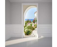 Rgdrh Adesivo Per Porte Fiore Pianta Mare Paesaggio 3D Impermeabile Autoadesivo Adesivo Murale Poster Art Foto Wallpaper Per Camera Da Letto Adesivo Per Porta Decorazione 77X200Cm