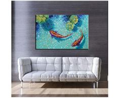 XIANGPEIFBH Quadro su Tela Stampa Koi Pesce Lotus Feng Shui Animali Paesaggio Immagine per pareti per Soggiorno Decorazione Cornice 60x80 cm / 23,6x 31,5 con Cornice