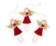 Logbuch-Verlag 3 ciondoli Natalizi Legno Angelo Custode Cuore Natale Glitter addobbi Albero Feste Bianco Oro spago Regalo Famiglia