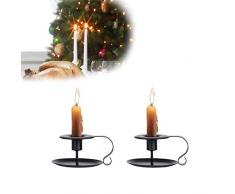 HOTLIKE Candelabro Portacandele Set di 2, Candelabri Varie Misure, Conico Vintage in Ferro Battuto Lungo Portacandele Con Maniglia E Vassoio, Decorazione Natalizio Ristorante Matrimonio – Nero (2 Pcs)