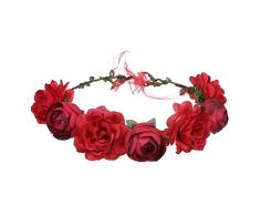 YSTrillion Fiori Corona Fascia Capelli,Bohémien Fasce del Fiori Regolabile,Ghirlanda Copricapo Fascia per Ragazza Donna Nozze Spiaggia(Rosso)