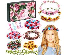 vamei Kit Corona di Fiori Fai da Te Fascia Fiori Bambina Ragazza Coroncine Fiori per Capelli Creazione Ghirlanda Fiori Cerchietti Capelli Accessori Matrimonio Festa Compleanno Regalo per Bambini