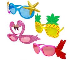 Luau Occhiali da Vista Hawaiani Feste - 4 Pezzi Divertenti Occhiali da Sole Hawaiani, Puntelli Occhiali Festa Tropicale, Divertenti Bomboniere Feste Bambini Adulti, Decorazione Feste Tema Spiaggia