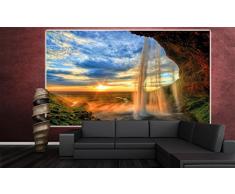 GREAT ART® Fotomurale – Tramonto nel Parco Naturale – Decorazione da Parete Cascata Seljalandsfoss Islanda Paesaggio Natura Carta da Parati Poster fotografico 210 x 140 cm