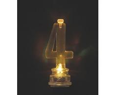 Unique Party 37534 Candela di Compleanno Numero 4 Cambia Colore Lampeggiante, Portacandela con 4 Candele