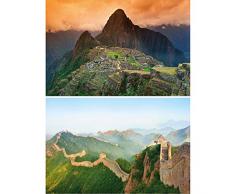 GREAT ART Set di 2 Poster XXL – Monumenti Culturali – Machu Picchu & Grande Muraglia Cinese Cina Perù Asia Sud America Foto Poster Decorazione Murale (140 x 100cm)