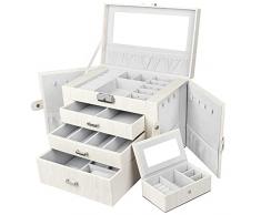 Yorbay Cofanetto Portagioielli, Portagioie Portatile e 3 Cassett, da Viaggio, per Anelli Braccialetti Orecchini Collane Regalo, Grano di Legno Bianco