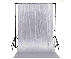 ShinyBeauty, tenda con lustrini da 60 cm x 213 cm, sfondo scintillante per decorazione di feste e sfondo per fotografie, Silver, 2FTx7FT