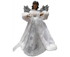 cosedacasa Angelo Punta per Albero di Natale Puntale Bianco e Argento Decorazioni addobbi H30cm Ornamento allestimento Natalizio con Pelliccia Moderno Vintage