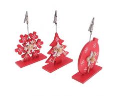 Amosfun - 3 segnaposto in legno di Natale, segnaposto con fiocco di neve, albero di Natale, a forma di palla di Natale, porta foto, decorazioni per la tavola di Natale e feste