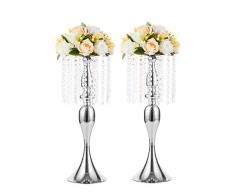 Nuptio 2 Pezzi Centrotavola Matrimonio Argento per Tavoli, Vaso Cristallo Alto 54cm per Fiori, Supporto Versatile per Composizioni Floreali Metallo, Vasi Fiori per Feste Eventi Sala Pranzo