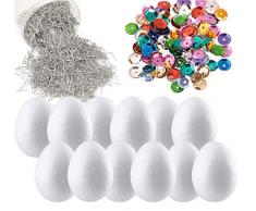 25 x uova di Pasqua fai da te con 25 x 6 cm uova di polistirolo uova di Pasqua, 50 gr. Paillettes colorate, 50 g Puntine per creazioni fai da te, spilli per decorazione con uova di Pasqua