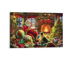 Babbo Natale prepara i regali per i bambini decorazione natalizia poster su tela stampa artistica da parete decorazione moderna 50 x 75 cm
