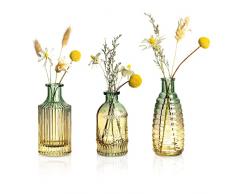 Piccoli Vasi in Vetro Set di 3 - Vasi Monofiore Vintage - Mini Vaso di Fiori Colore per Decorazioni Casa, Tavolo da Pranzo, Feste