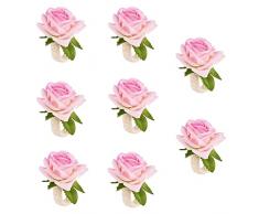8 Pezzi Portatovagliolo Fiore Portatovagliolo Rose Rosa Artificiali Sets Anelli portatovaglioli Cordone di Tela Floreale Porta Tovaglioli Loop Fiori Portatovaglioli Cena Nozze Tavola Decorazioni