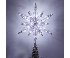 Luxspire Puntale Albero Natale LED, Decorazioni Natalizie Luci di Albero, Topper Albero di Natale con Luci LED a Batteria, Decorazione Natalizia, Accessori Albero di Natale con Luce Bianca, Argento
