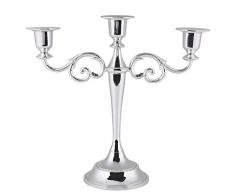 Portacandele 3 Bracci in Metallo - Candelabro Argento Portacandele in Metallo con portacandele in Stile Europeo per la Cena (Colore : Argento)