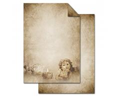 '25 fogli di carta vecchio vintage motivo "Angelo come qualità carta da lettere a Natale; menù, menù, invito al Fest...;, formato DIN A4, 100 g, stampati su entrambi i lati