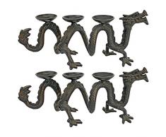 Design Toscano SP9120 Candelabro in Ghisa Antico Dragone Yazi, Ferro, Bronzo, 10x37x15 cm