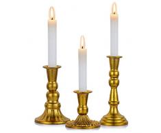 Sziqiqi Set di 3 Candelieri Candelabri Candelabro Portacandele in Oro Cromato Metallo per Soggiorno Tavolo da Pranzo Finestre Mantelli, Set di candelieri antichi Shabbat per Candela Affusolata, S+M+L