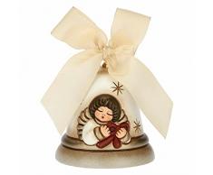 THUN - Campanella Bianca Limited Edition 2021 con Angelo - Ceramica e Nastro dOrganza - Linea Natale - Living, Arredare la Casa - Ø 7 cm; 8 cm h; Nastro Beige 45 cm
