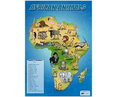 African animals map b2007 A4 Poster - Carta fotografica spessa lucida (11.7/8.3 inch)(30/21 cm) - Della Decorazione parete di film Arte Attore Attrice Regalo Anime Auto Cinema Decorazione della par