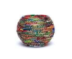 Portacandele portalumino in vetro colorato - porta lumini led candele votive Ø 5 (bocca) h. 7,5 cm. - lumino profumato in omaggio - mosaico a foglie (strisce colorate)