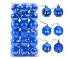 ZoneYan Palle di Natale 4cm, 36 Pezzi Palline DellAlbero di Natale, Addobbi Natalizi Palline per Albero, Set Palla di Natale, Albero di Natale Palla Decorazioni con Albero Natale Scintillante (Bleu)