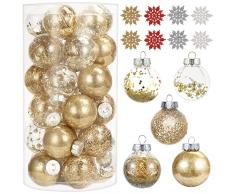 38PZ Addobbi Natalizi - HAUSPROFI Palline di Natale Grandi - 30PZ Palle Natale Oro + 8PZ Fiocco di Neve - Decorazioni Addobbi Feste per Albero di Natale / Matrimonio Compleanno / Anniversario
