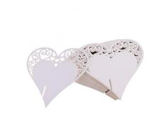 FLOWOW 100x Cuore Decorazioni Perlato Bianco segna Posto segnaposto segnatavolo segnabicchiere bomboniera per Matrimonio Compleanno Nascita Laurea Festa Natale segna posti segnaposti