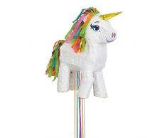 Unique 65987 Pinata Unicorno Bianco-Corda da Tirare, Carta, Multicolour