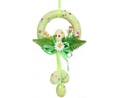 Corona di Pasqua con Fiori Misti Fiocco-Nodo E Uova Uovo di Pasqua E Corona di Fiori Misti