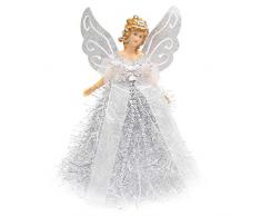 BELLE VOUS Punta Albero di Natale Argento - Angelo per Albero di Natale 20,5 x 8,2 cm Plastica - Angelo Natalizio per Decorazioni Natalizie Argentate, Ornamenti Albero di Natale Puntale e FESTIVITÀ